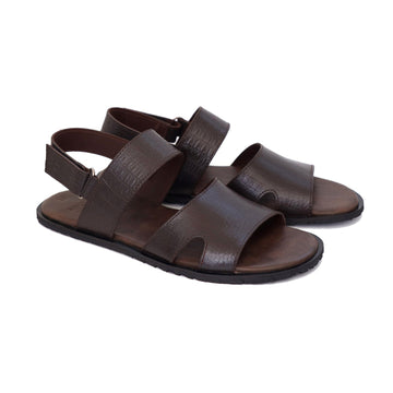 Dark-Brown & Mustard Leather Sandals For Men